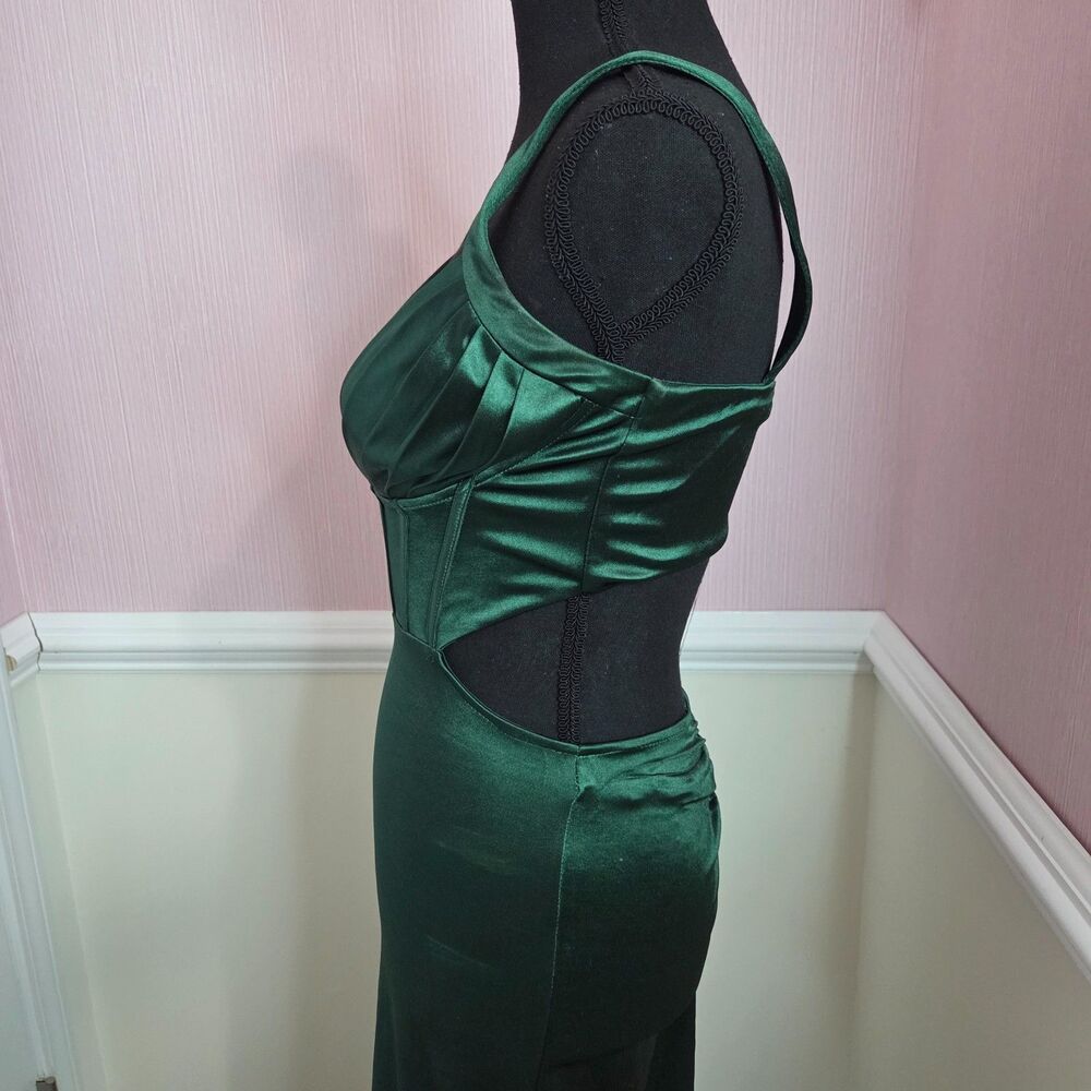 Windsor Emerald Green Satin Formal Dress Small Cutout Corset Back Ruched Maxi Go - Picture 5 of 6